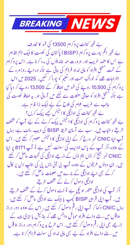 BISP13500 Payment Status Check Through Online Portal And SMS Service In 2025