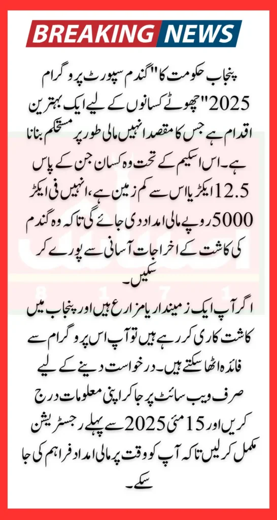CM Punjab Wheat Support Program 2025 Per Acer 5000 Online Registration Process Explained