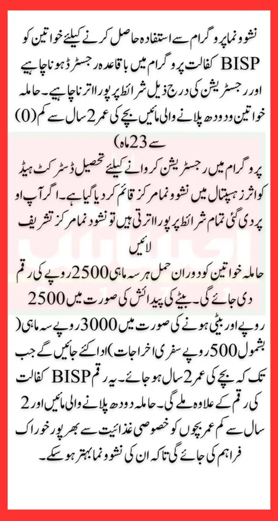 BISP Nashonuma Registration Process for Pregnant and Lactating Women