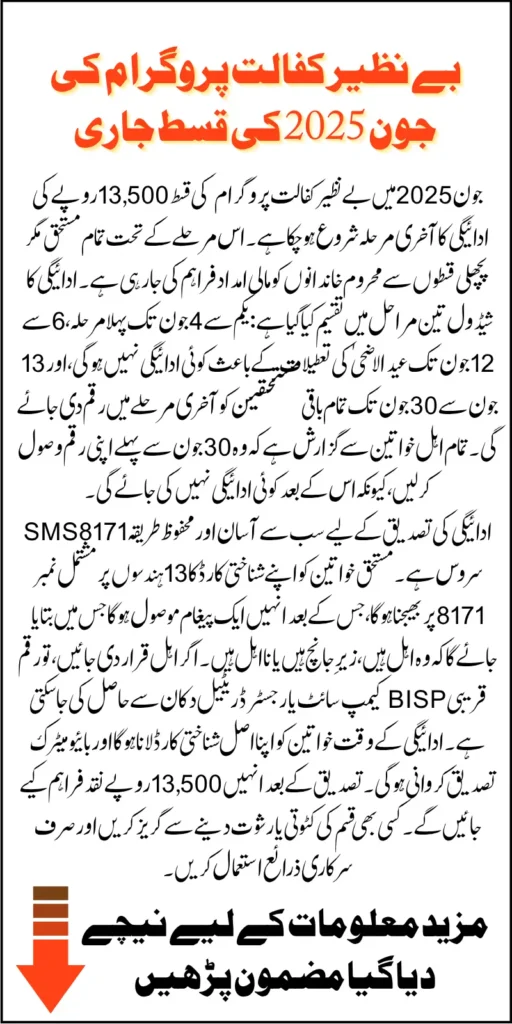 Benazir Kafalat June 2025 Payment Schedule For Eligible Know Methods To Receive 13500