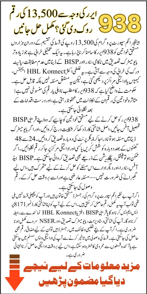 BISP 938 Error Code During Payment Withdrawal Simple Fix for 13500 Issue